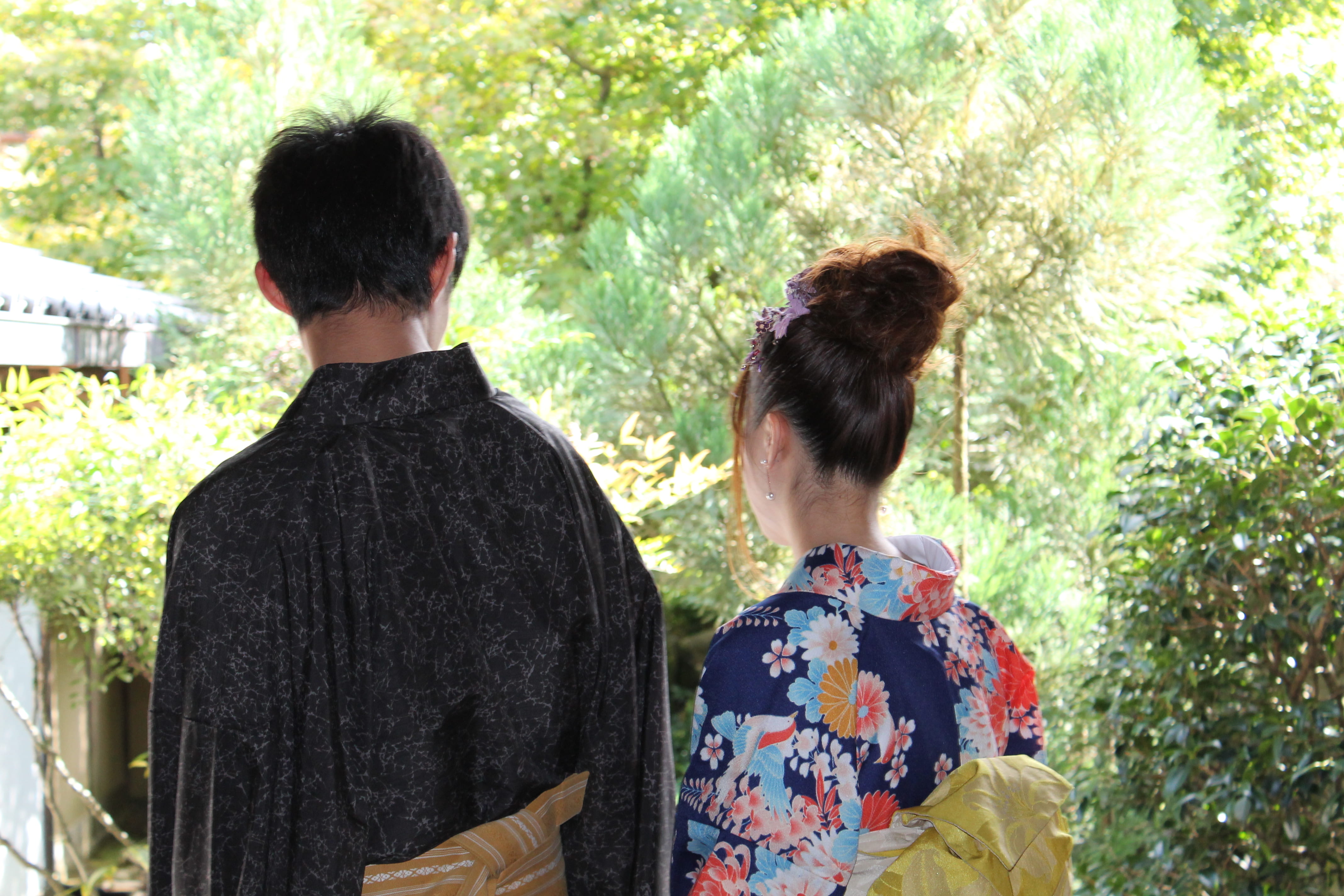 Kyoto newlyweds going sightseeing in search of their roots
