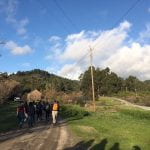 Students walking along path on organic farm