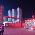 Urban view of Xi'an with skyscapers and a carousel