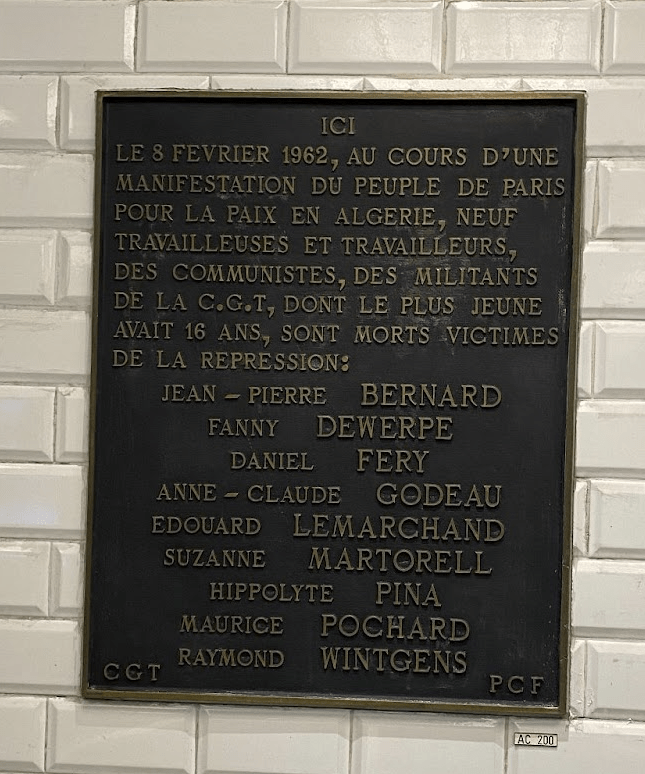 Plaque outside of the Charonne metro station