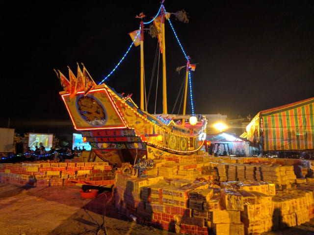 Large papier-mâché boat at Taiwanese opera