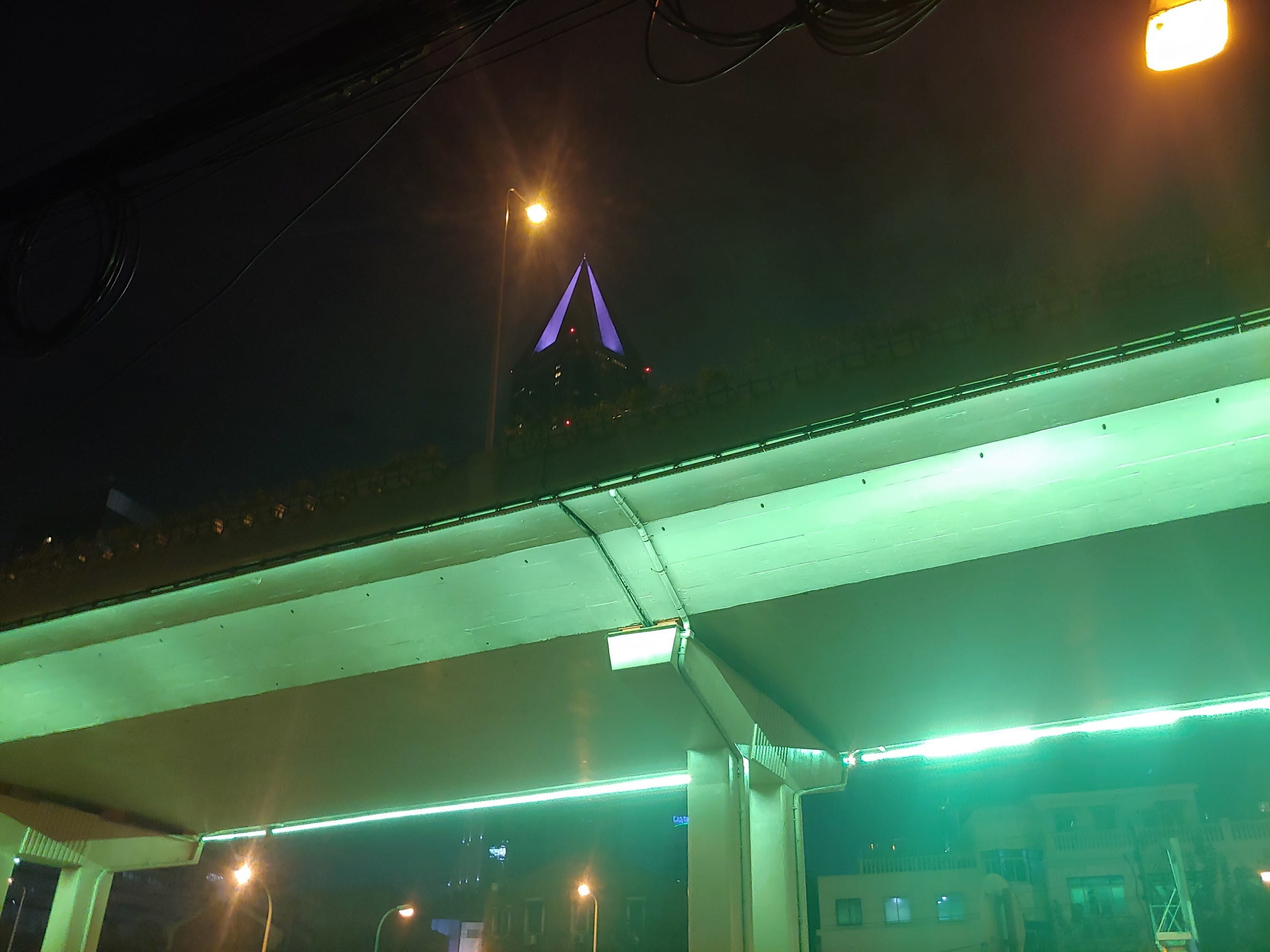 Green lights at night in Shanghai