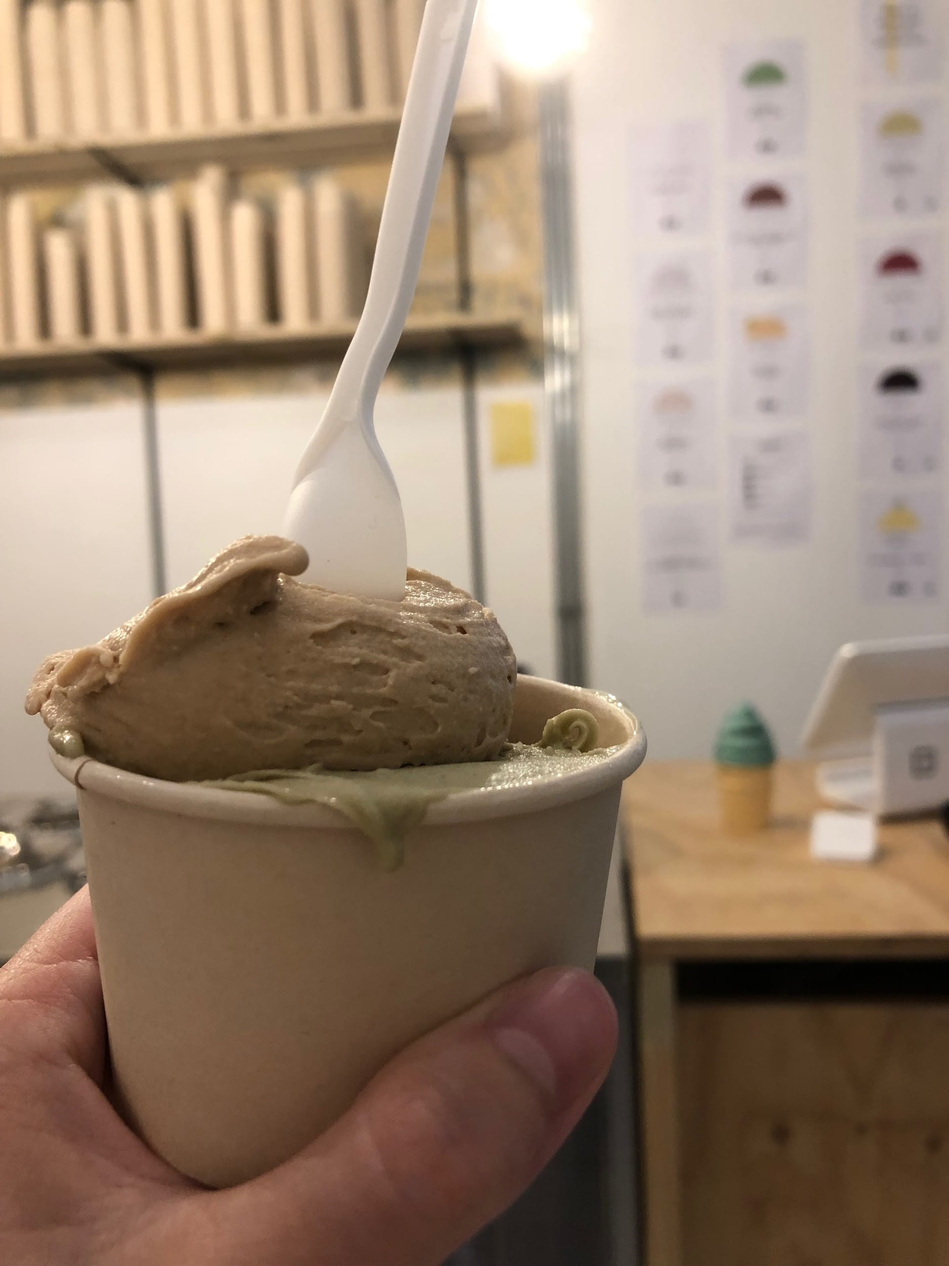cup of pistachio and hazlenut ice cream