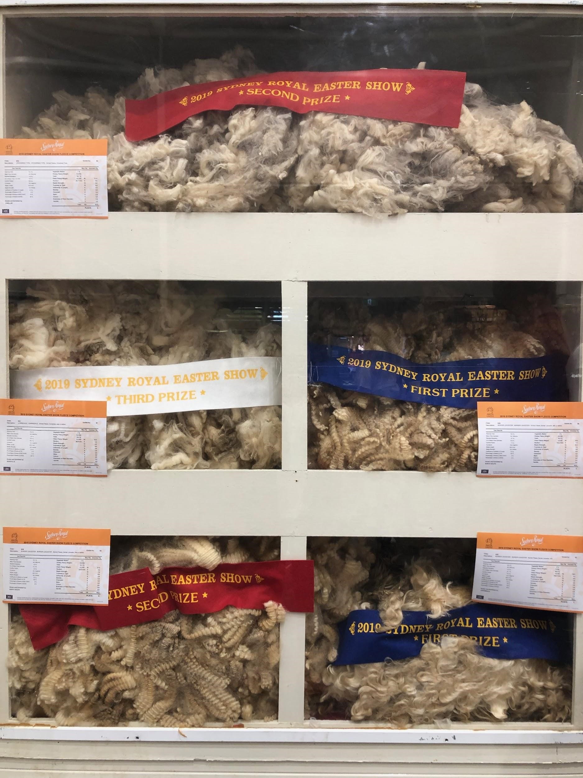 Packages of different kinds of sheep's wool